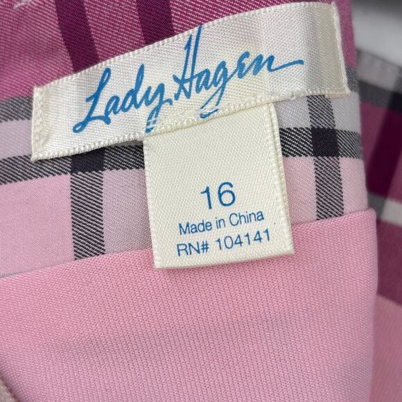 Lady Hagen Golf Skort Size 16 Pink Plaid Breast Cancer Logo Built in Shorts Zip - Picture 3 of 11